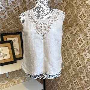 Tweeds Oatmeal Embroidered Sleeveless top